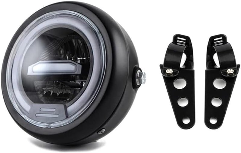 kucehiup 6.5 Inches Round Motorcycle LED Headlight with Brackets Assembly (White Light) - Image 1